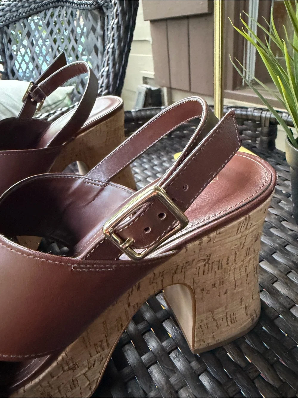 Anthropologie Leather Cork Platform Slingback Shoes Size EU 40/US 9